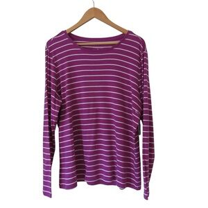 Christopher And Banks Purple Long Sleeve Striped Tee XL Cotton Crewneck Classic